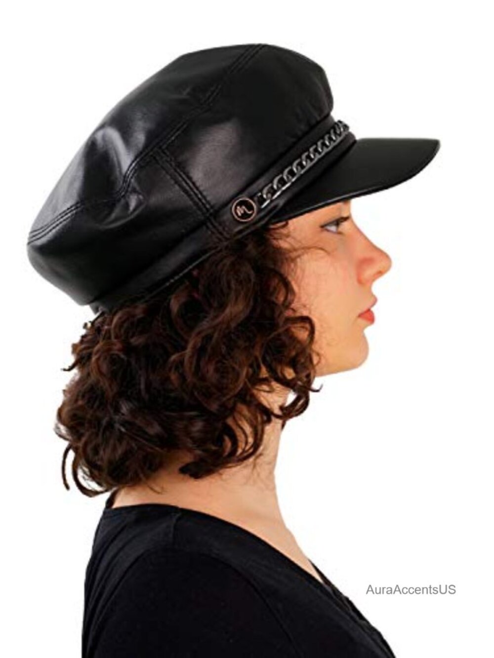 Womens Newsboy Cap Genuine Shearling Sheepskin Leather Adjustable Hat